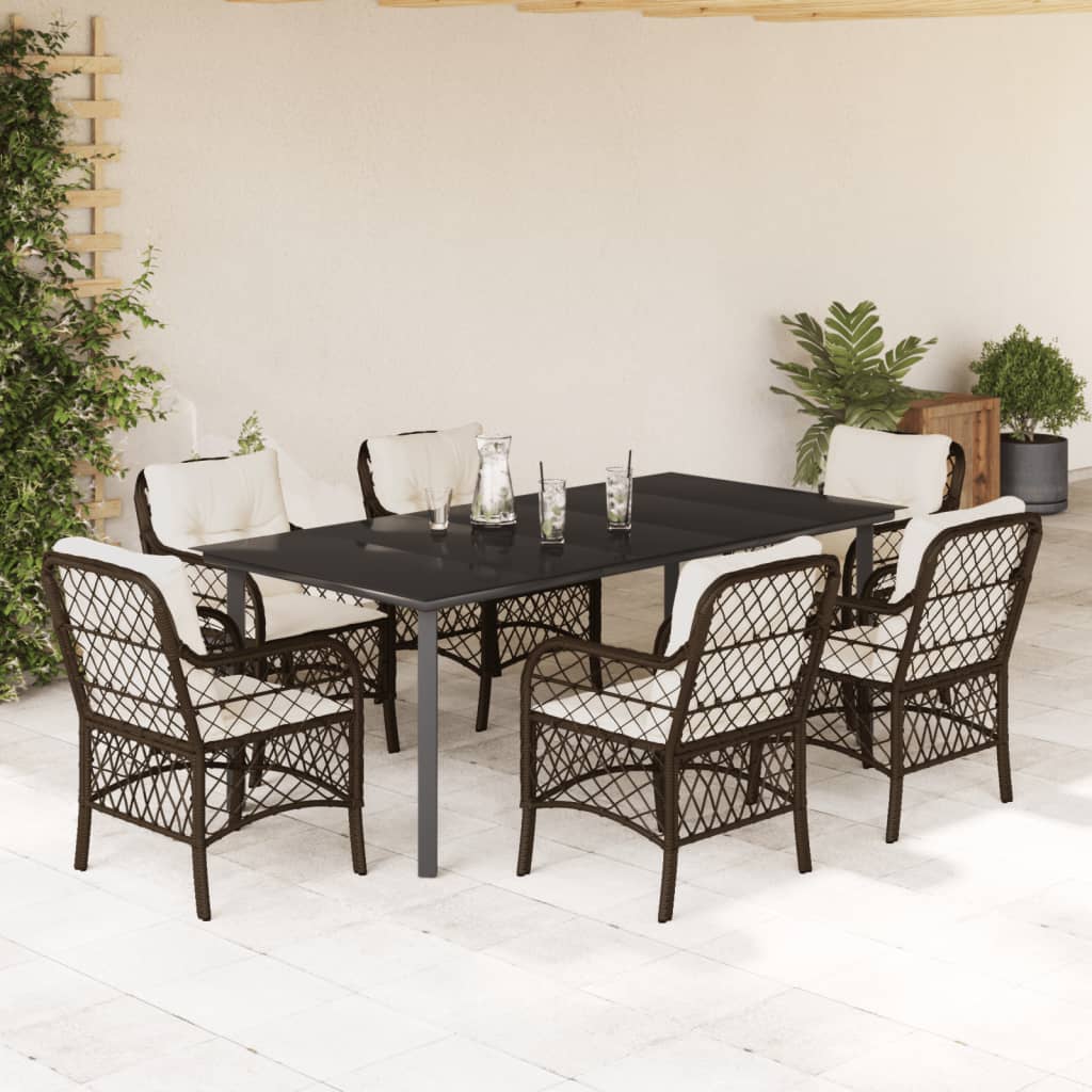 vidaXL Set mobilier de grădină cu perne, 7 piese, maro, poliratan