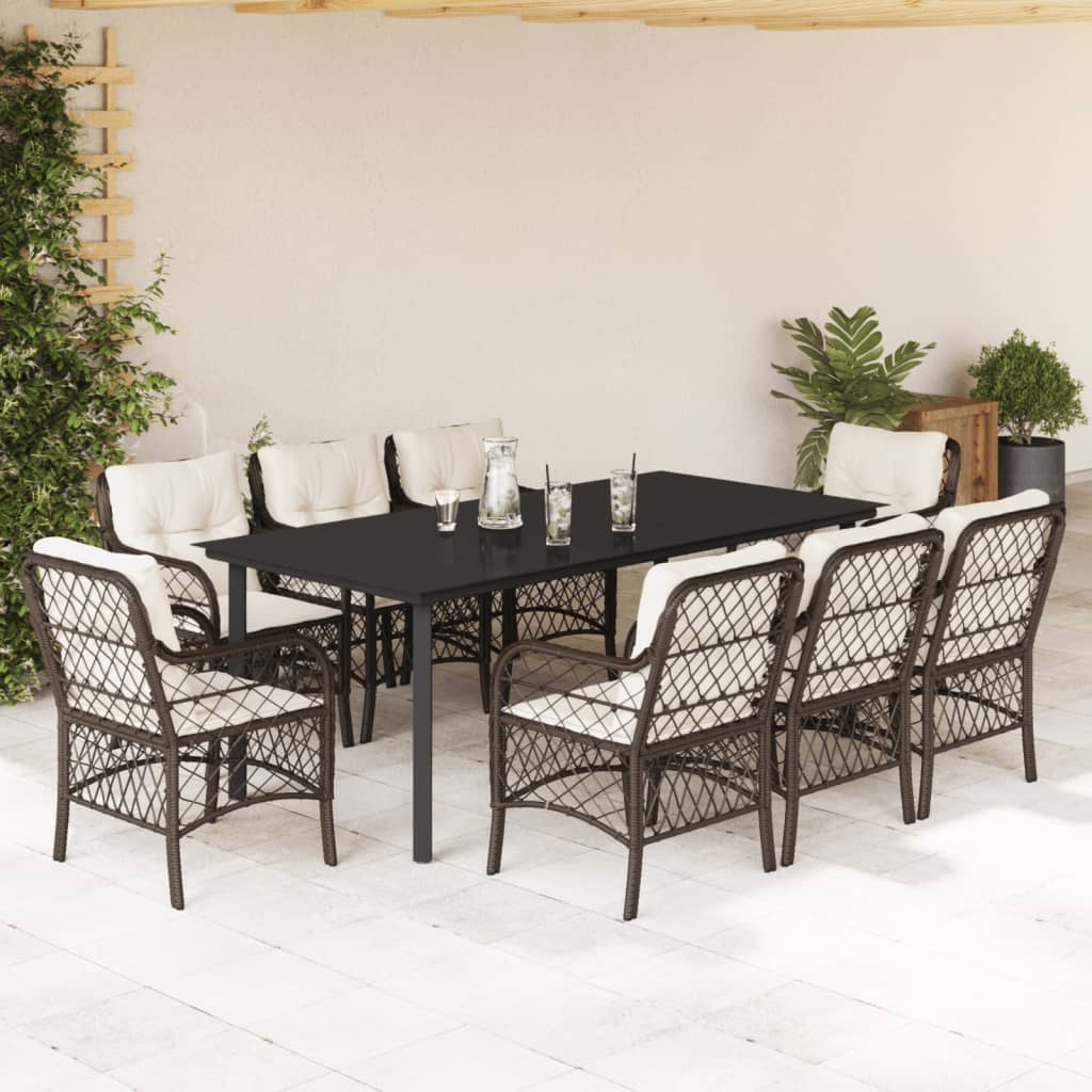 vidaXL Set mobilier de grădină cu perne, 9 piese, maro, poliratan