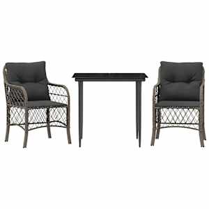 3dílný bistro set s poduškami šedý polyratan - obrázek 2