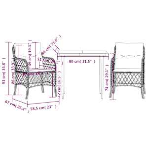 3dílný bistro set s poduškami šedý polyratan - obrázek 7