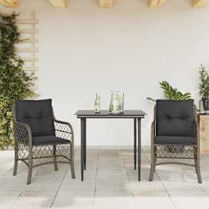 3dílný bistro set s poduškami šedý polyratan