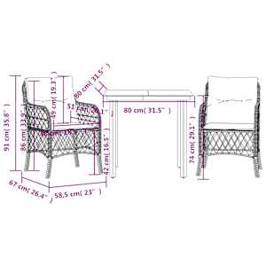3dílný bistro set s poduškami šedý polyratan - obrázek 7