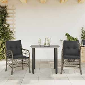 3dílný bistro set s poduškami šedý polyratan - obrázek 1