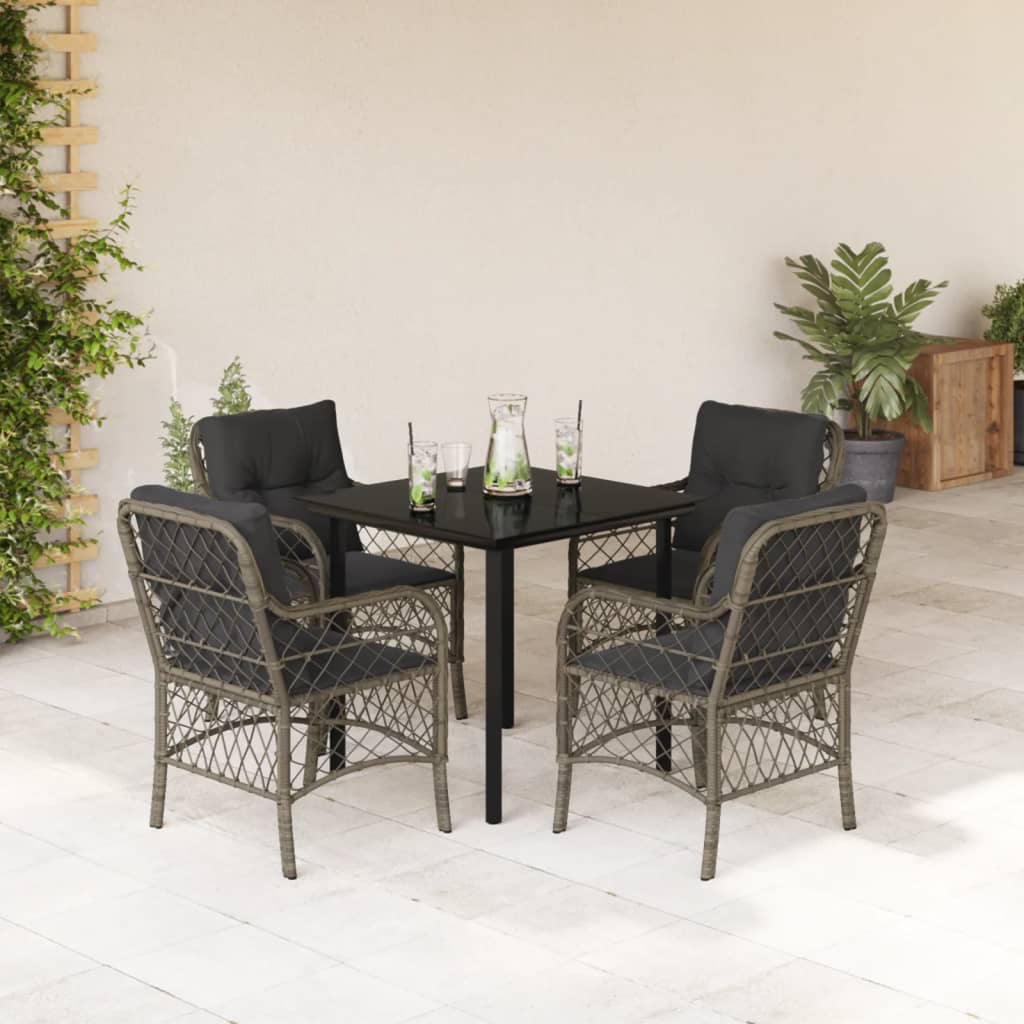 vidaXL Set mobilier de grădină cu perne, 5 piese, gri, poliratan