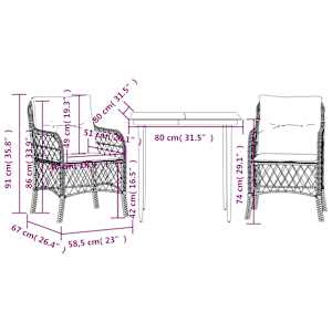 3dílný bistro set s poduškami béžový polyratan - obrázek 7