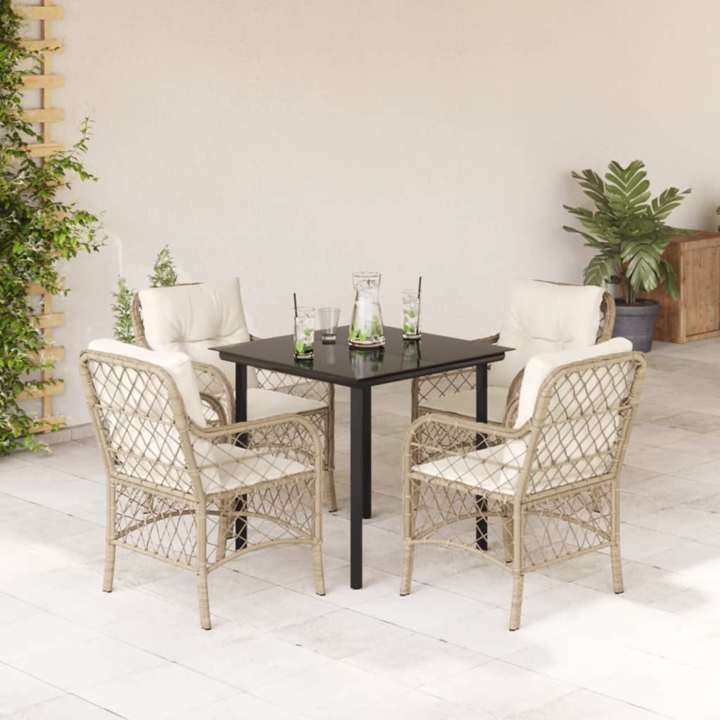 vidaXL Set mobilier de grădină cu perne, 5 piese, bej, poliratan