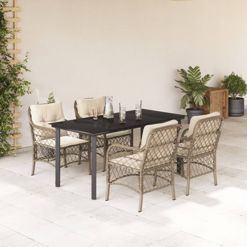 vidaXL Set mobilier de grădină cu perne, 5 piese, bej, poliratan