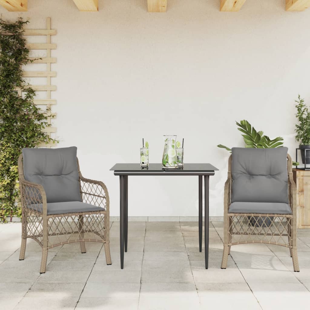 3-tlg. Bistro-Set mit Kissen Beigemischung Poly Rattan