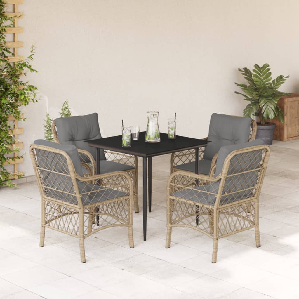 vidaXL 5-tlg. Garten-Essgruppe mit Kissen Beigemischung Poly Rattan