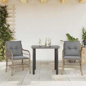 3dílný bistro set s poduškami mix béžové polyratan - obrázek 1