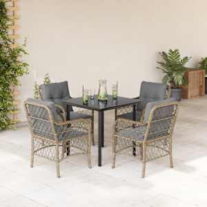 Vrtna jedilna garnitura 5-delna z blazinami bež poli ratan