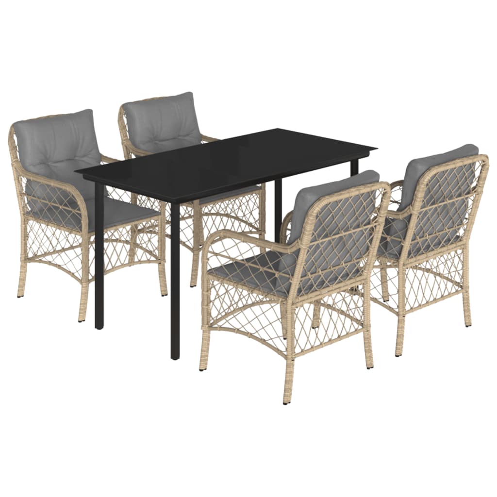 vidaXL Set mobilier pentru grădină, 5 piese, cu perne, bej, poliratan