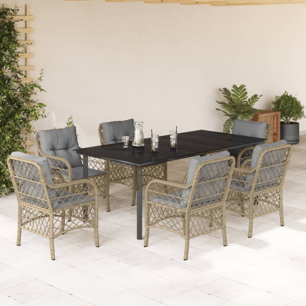 vidaXL Set mobilier pentru grădină, 7 piese, cu perne, bej, poliratan