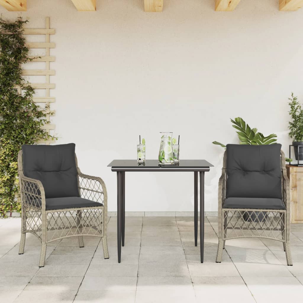 vidaXL 3-tlg. Bistro-Set mit Kissen Hellgrau Poly Rattan