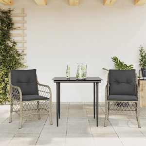 3dílný bistro set s poduškami světle šedý polyratan