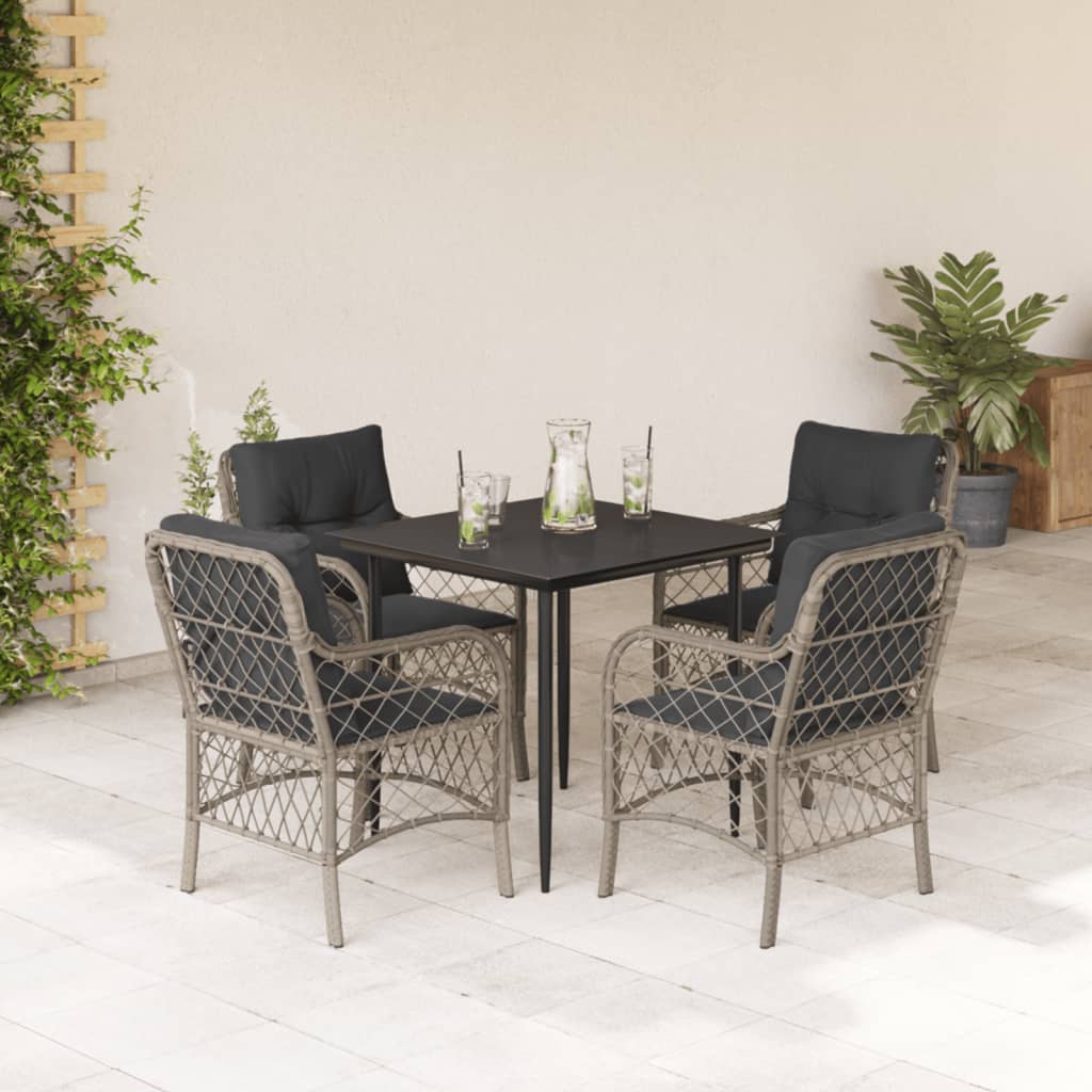 vidaXL 5-tlg. Garten-Essgruppe mit Kissen Hellgrau Poly Rattan