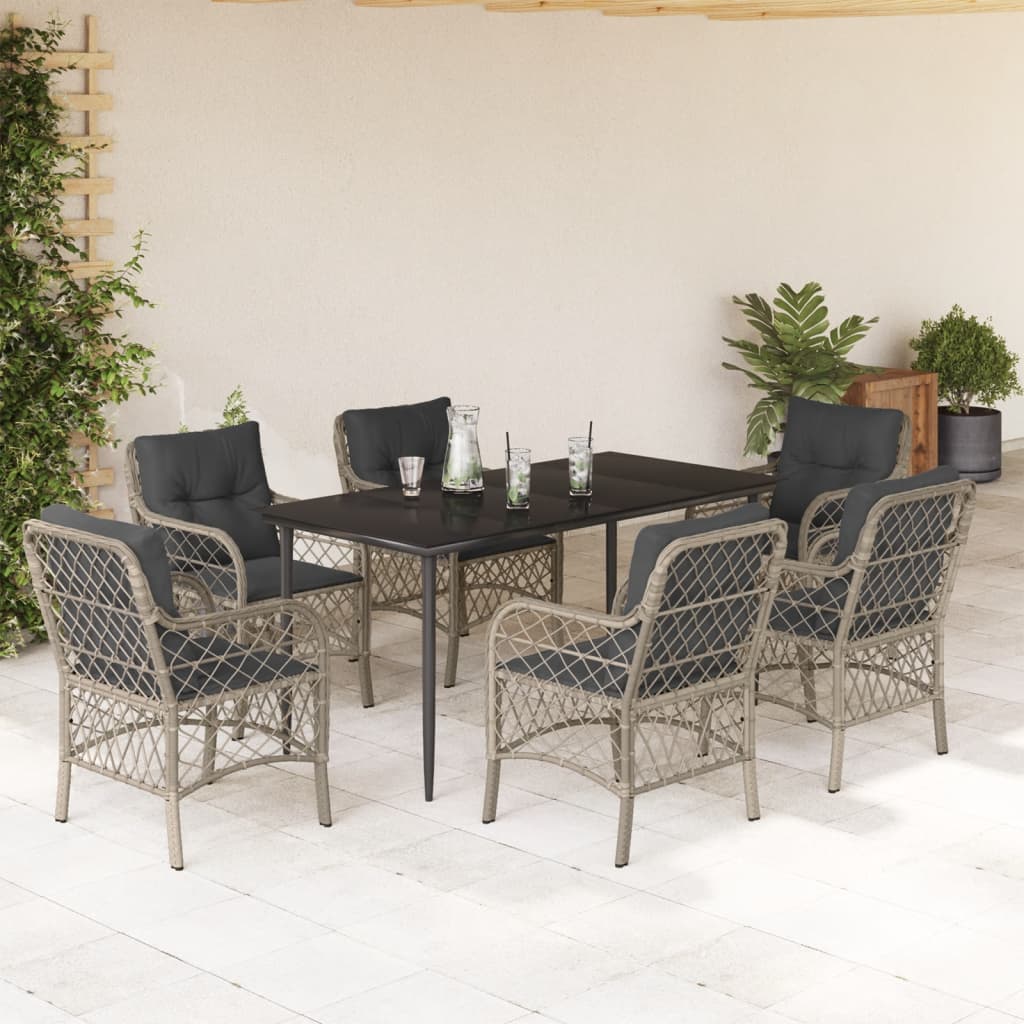 vidaXL Set mobilier de grădină cu perne, 7 piese gri deschis poliratan