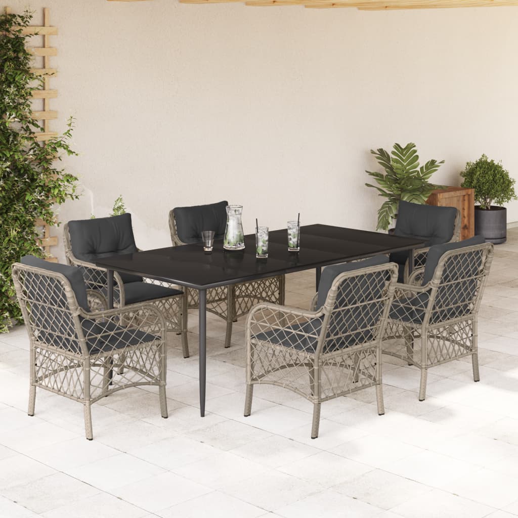 vidaXL Set mobilier de grădină cu perne, 7 piese gri deschis poliratan