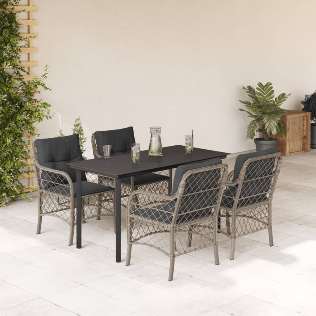 vidaXL Ensemble à manger de jardin et coussins 5 pcs gris clair rotin