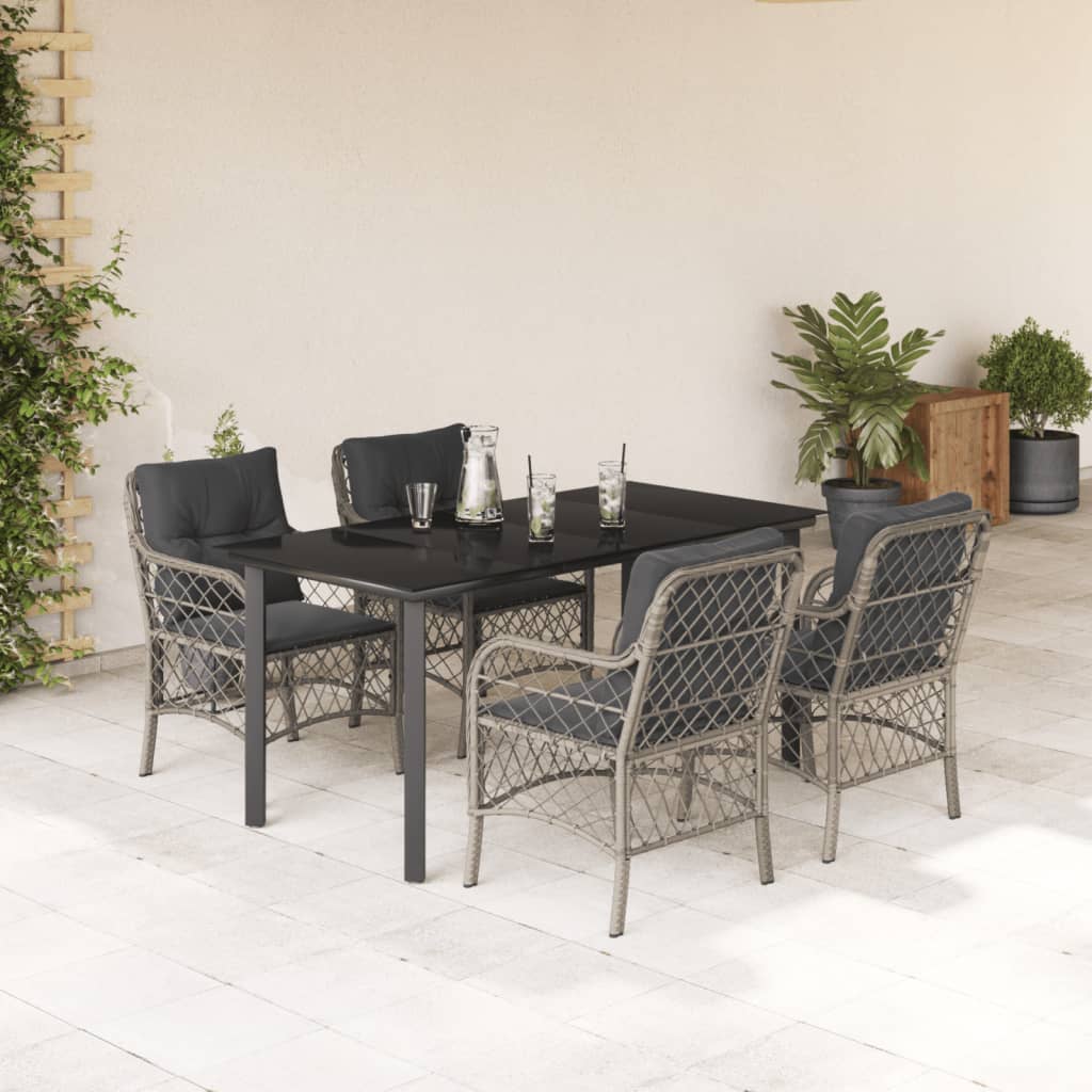 Bistrosæt Til Haven 3 Dele Med Hynder Polyrattan - 4 / Rundt ben / 160 cm bordlængde