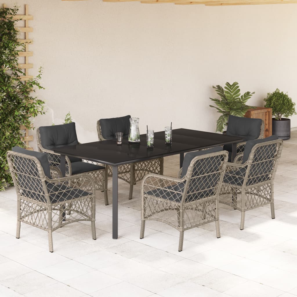 Bistrosæt Til Haven 3 Dele Med Hynder Polyrattan - 6 / Rundt ben / 200 cm bordlængde