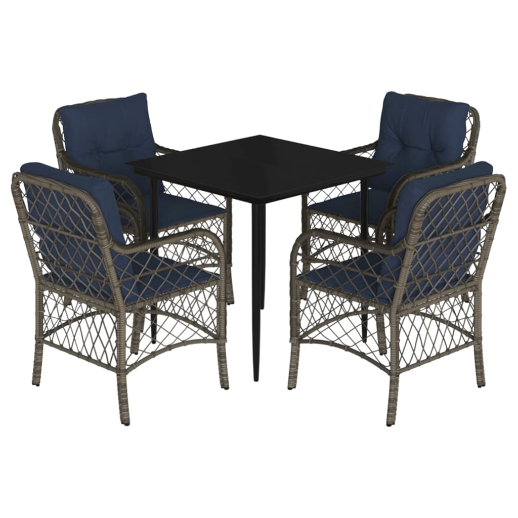 Vidaxl 5 Piece Patio Dining Set With Cushions Gray Poly Rattan
