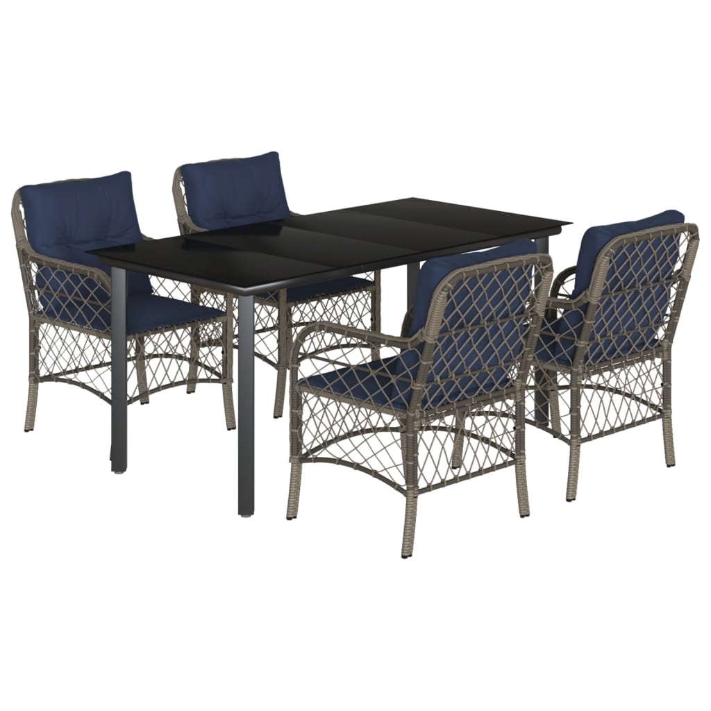 Vidaxl 5 Piece Patio Dining Set With Cushions Gray Poly Rattan