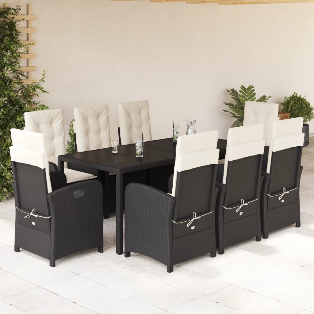 vidaXL Set mobilier de grădină cu perne, 9 piese, negru, poliratan