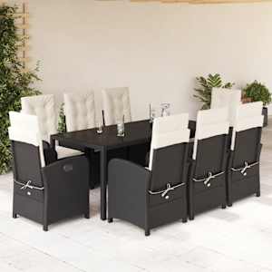 Vrtna jedilna garnitura 9-delna z blazinami črn poli ratan