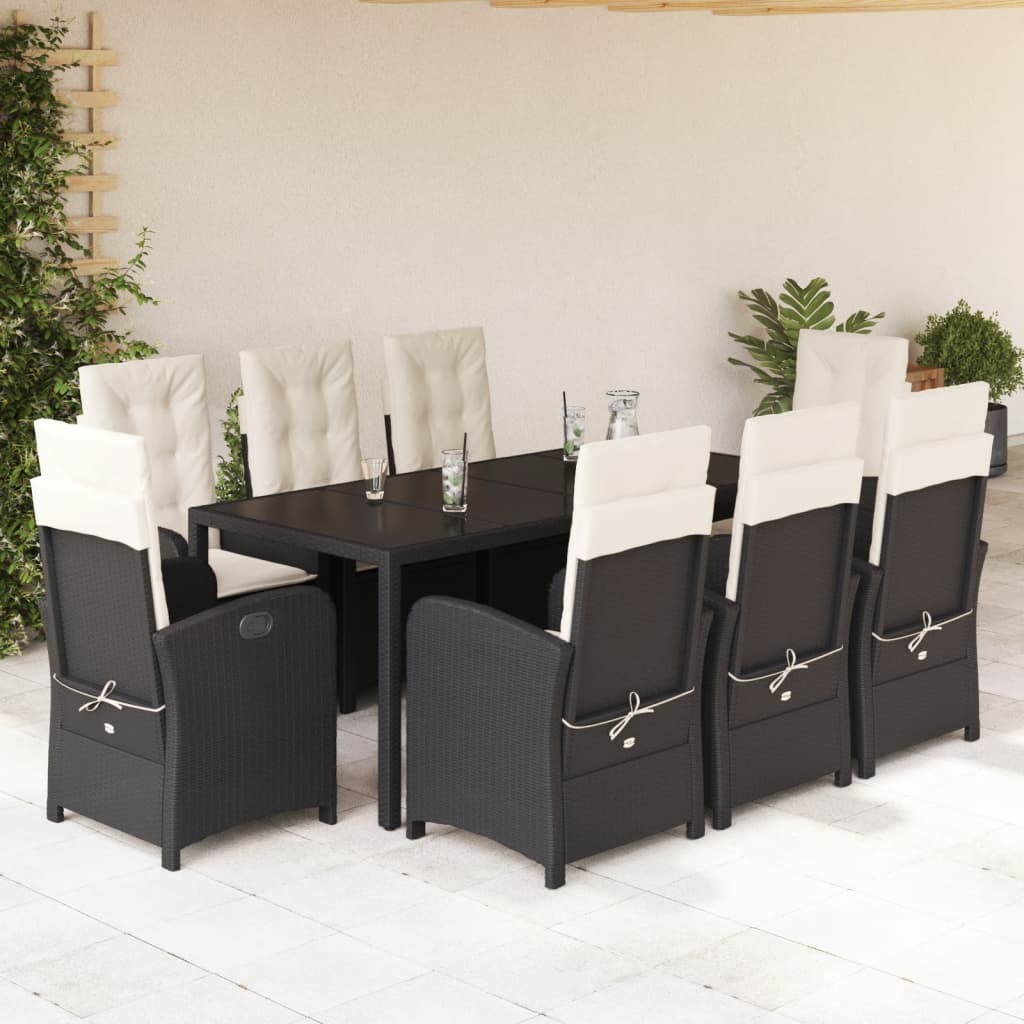 vidaXL Set mobilier de grădină cu perne, 9 piese, negru, poliratan