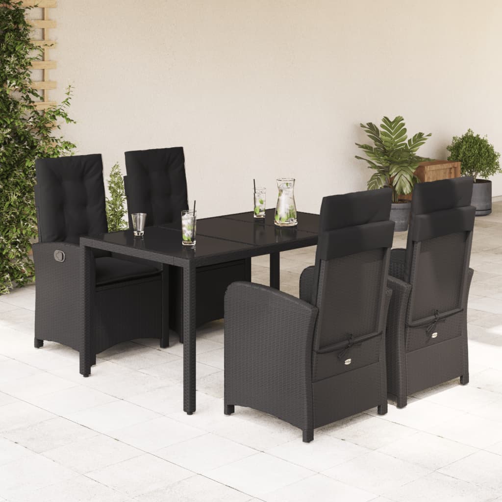 5-tlg. Garten-Essgruppe mit Kissen Schwarz Poly Rattan