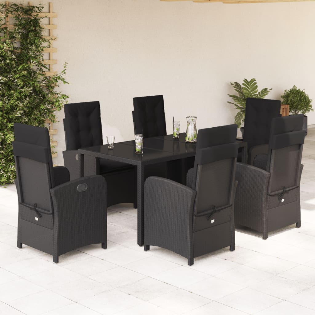 vidaXL Set mobilier de grădină cu perne, 7 piese, negru, poliratan