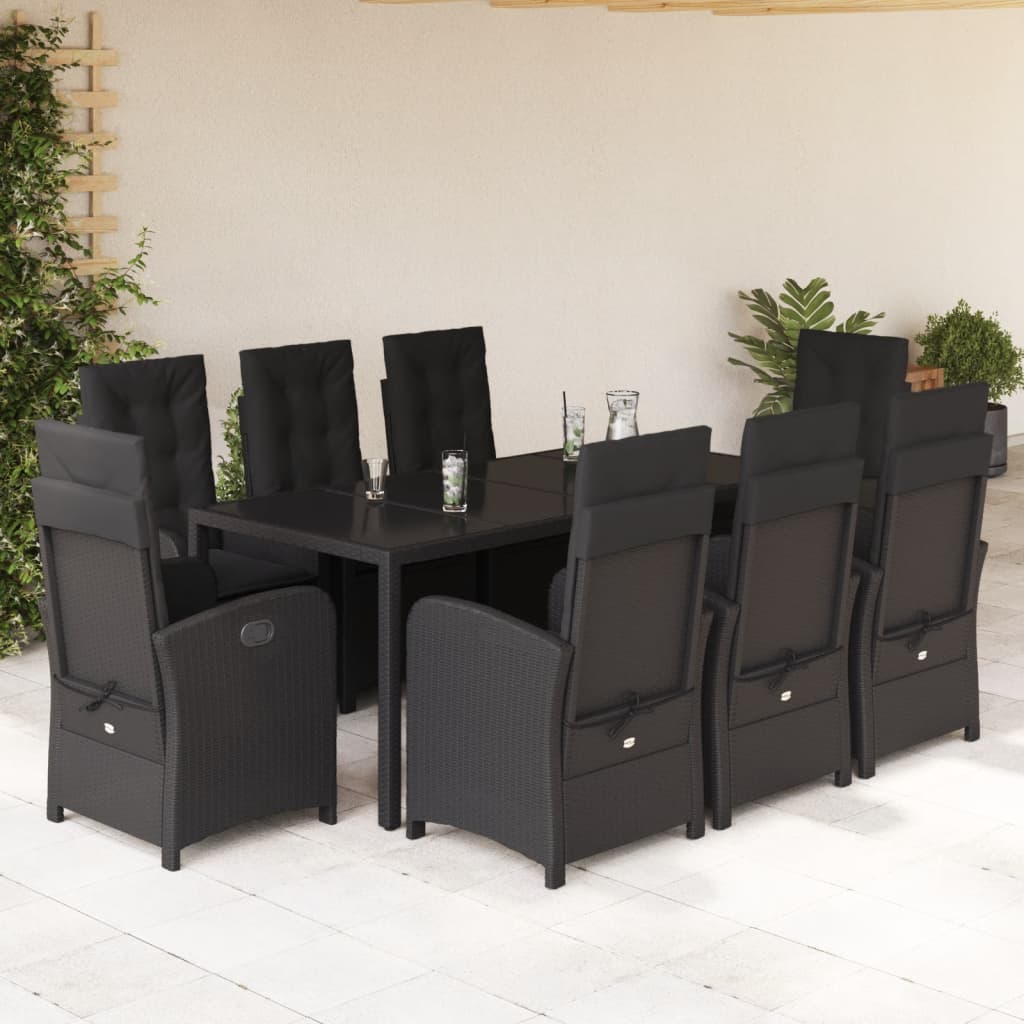 vidaXL Set mobilier de grădină cu perne, 9 piese, negru, poliratan