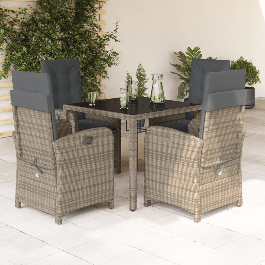 5-tlg. Garten-Essgruppe mit Kissen Grau Poly Rattan