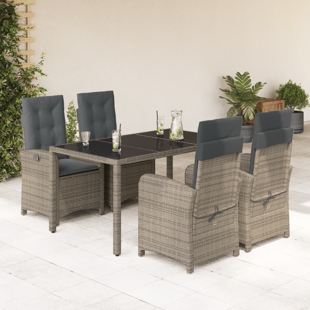 vidaXL 5-tlg. Garten-Essgruppe mit Kissen Grau Poly Rattan