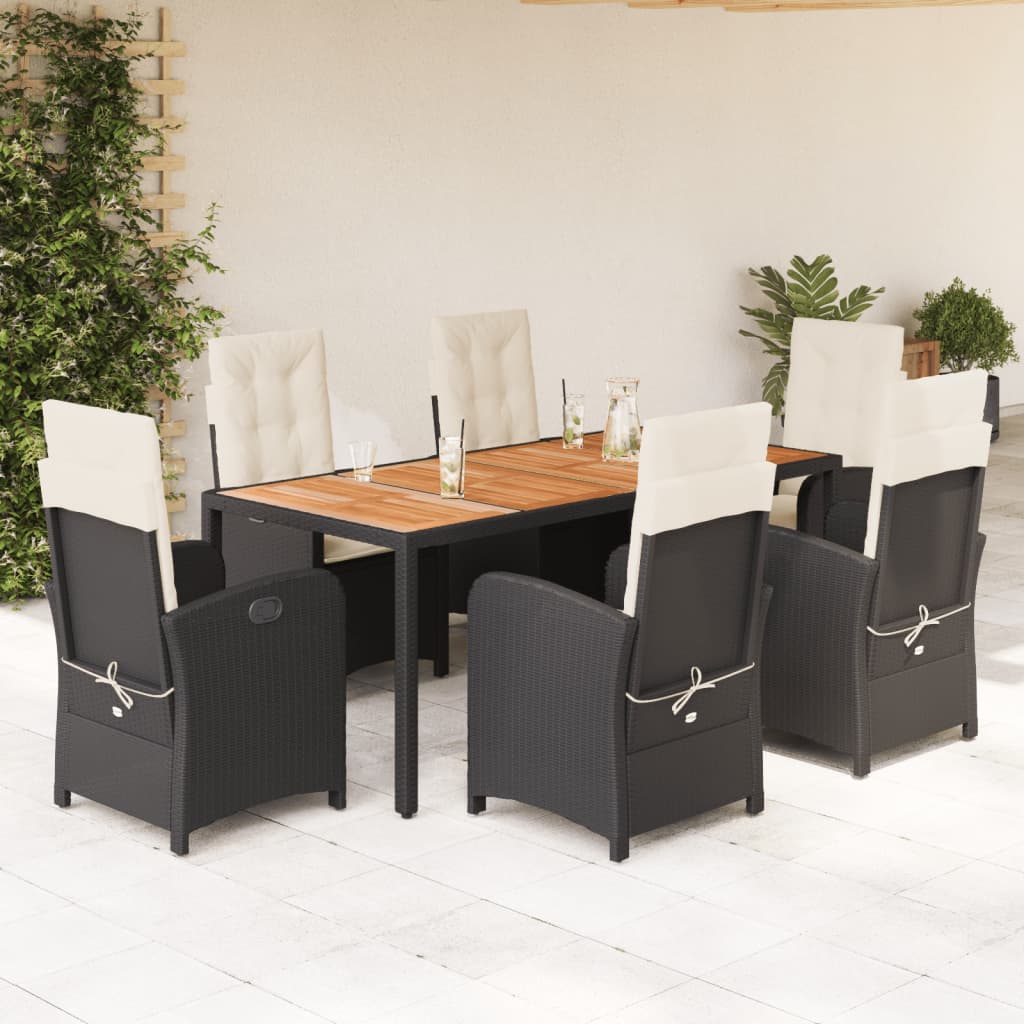 vidaXL Set mobilier de grădină cu perne, 7 piese, negru, poliratan