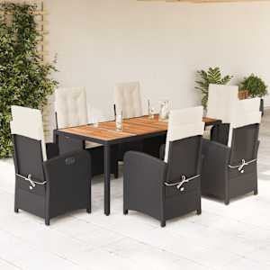 Vrtna jedilna garnitura 7-delna z blazinami črna poli ratan