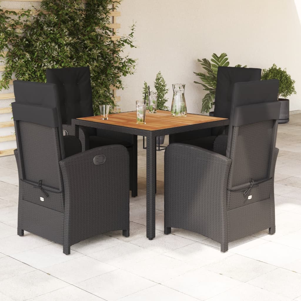 vidaXL 5-tlg. Garten-Essgruppe mit Kissen Schwarz Poly Rattan