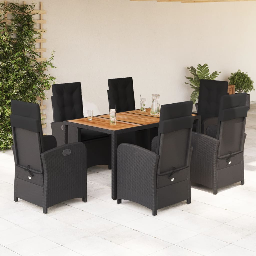 vidaXL Set mobilier de grădină cu perne, 7 piese, negru, poliratan