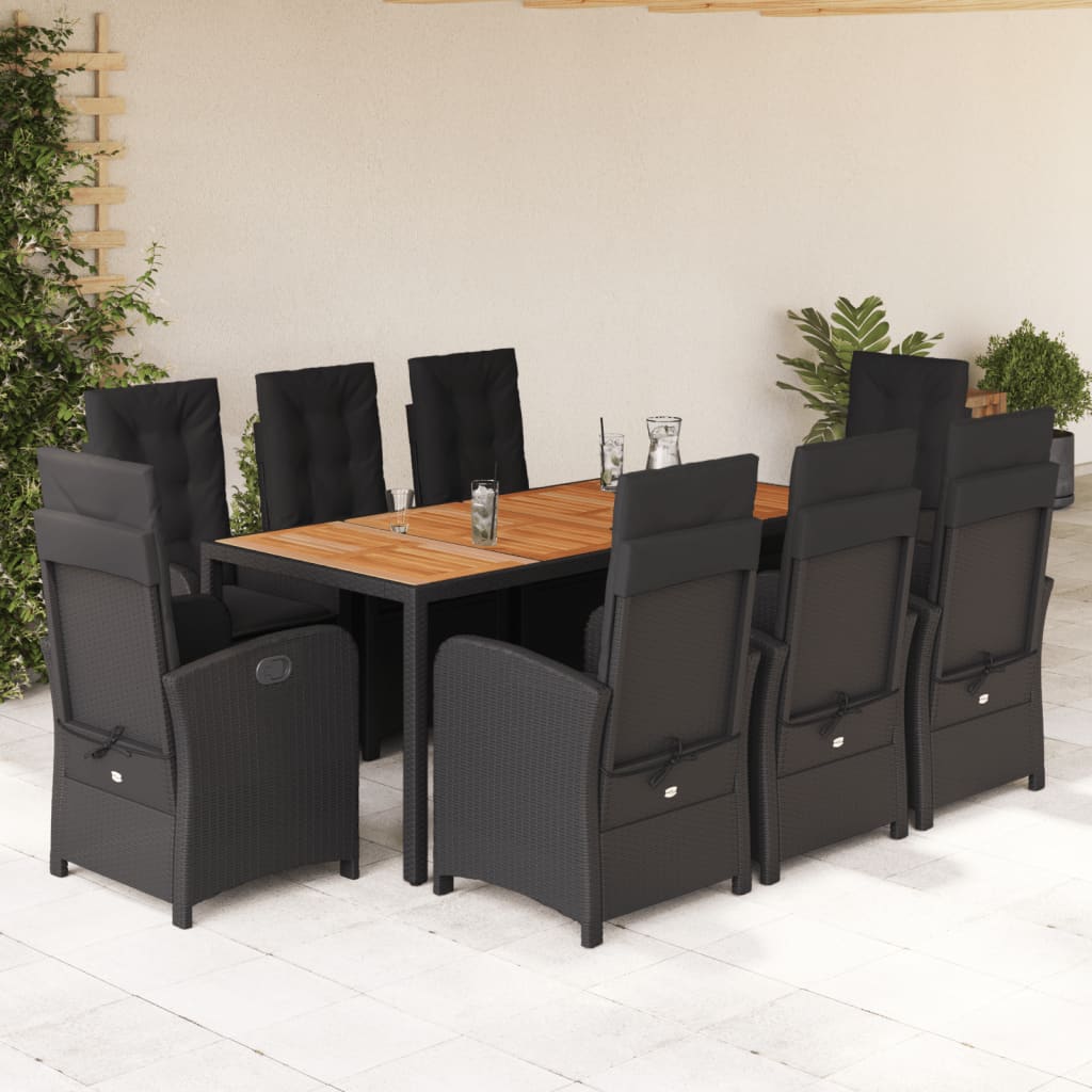 vidaXL Set mobilier de grădină cu perne, 9 piese, negru, poliratan