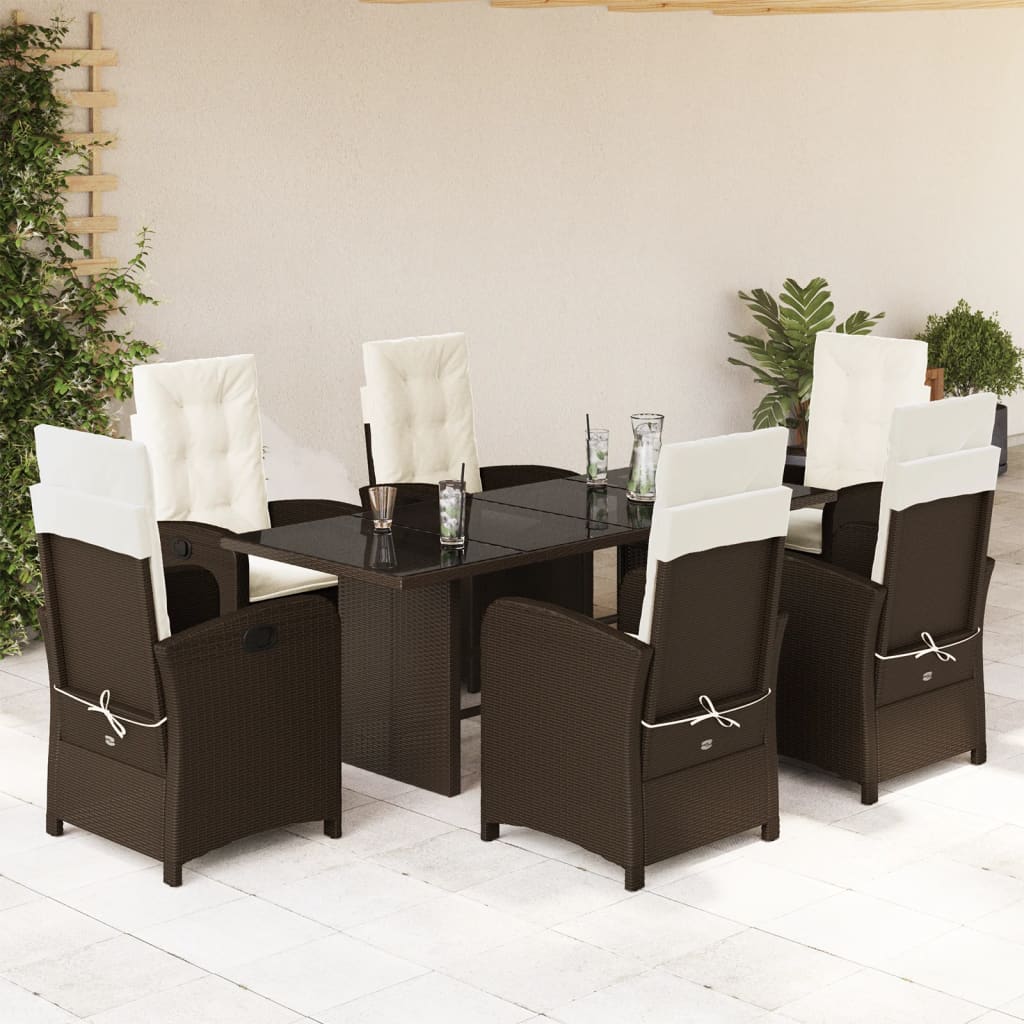 vidaXL 7-tlg. Garten-Essgruppe mit Kissen Braun Poly Rattan