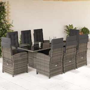 Vrtna jedilna garnitura 9-delna z blazinami siv poli ratan