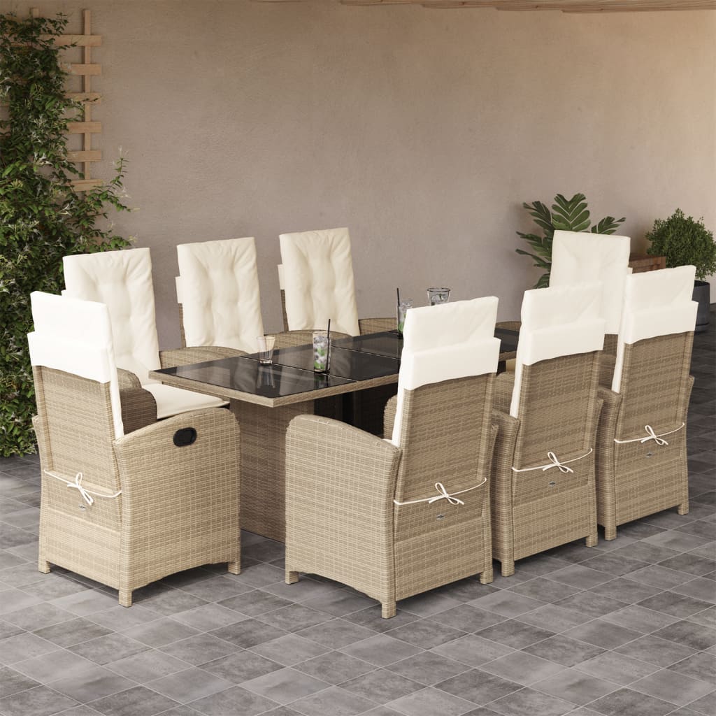 vidaXL 9-tlg. Garten-Essgruppe mit Kissen Beige Poly Rattan