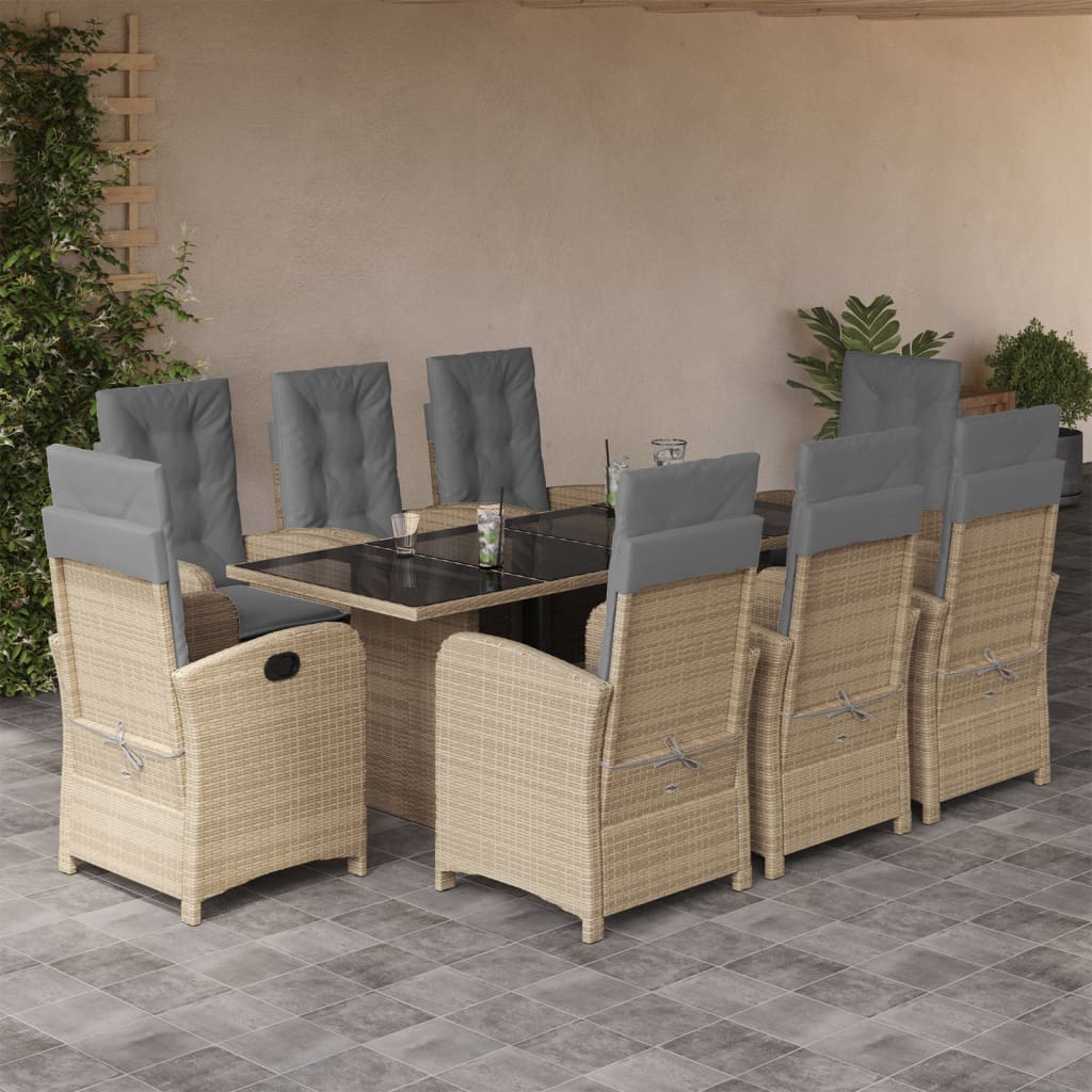 Zestaw mebli ogrodowych rattan PE, 8 krzeseł, stół, poduszki - beige/gray - 190x80x74 cm