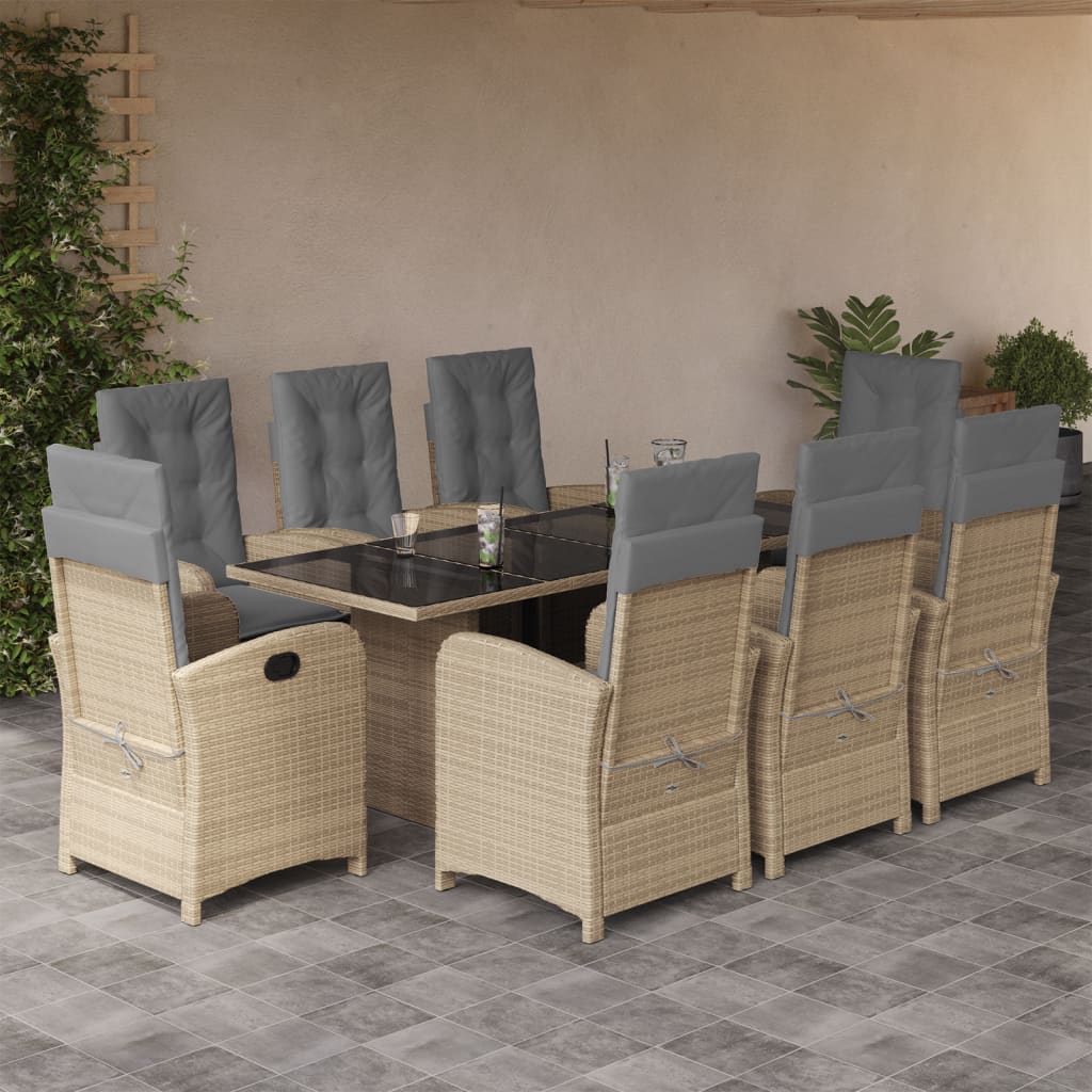 vidaXL 9-tlg. Garten-Essgruppe mit Kissen Beigemischung Poly Rattan