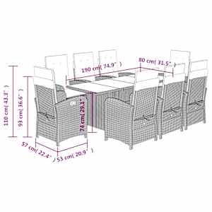 9dílný zahradní jídelní set s poduškami mix béžové polyratan - obrázek 9