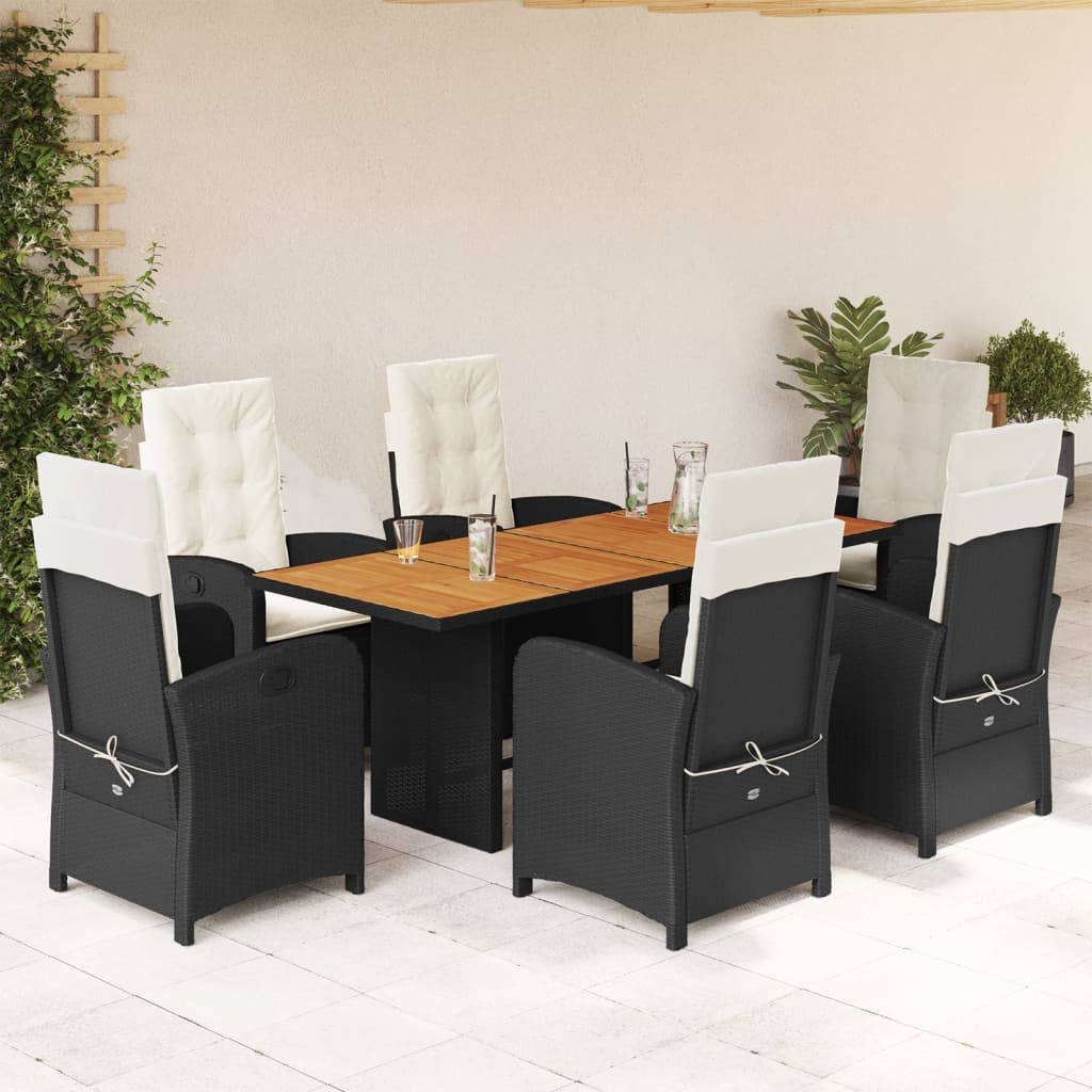 vidaXL Set mobilier de grădină cu perne, 7 piese, negru, poliratan