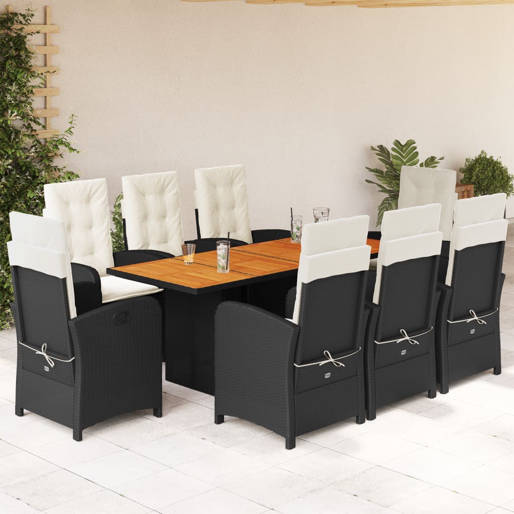 vidaXL Set mobilier de grădină cu perne, 9 piese, negru, poliratan