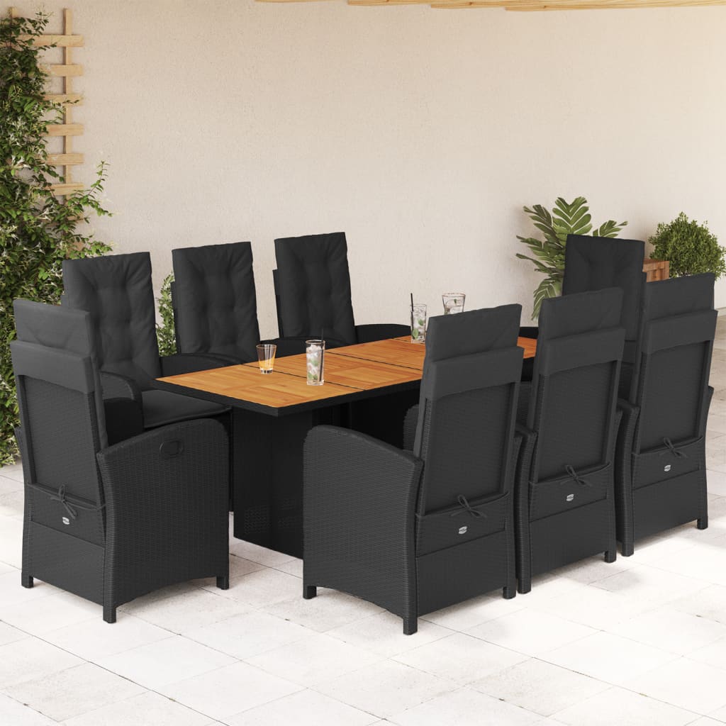 vidaXL Set mobilier de grădină cu perne, 9 piese, negru, poliratan