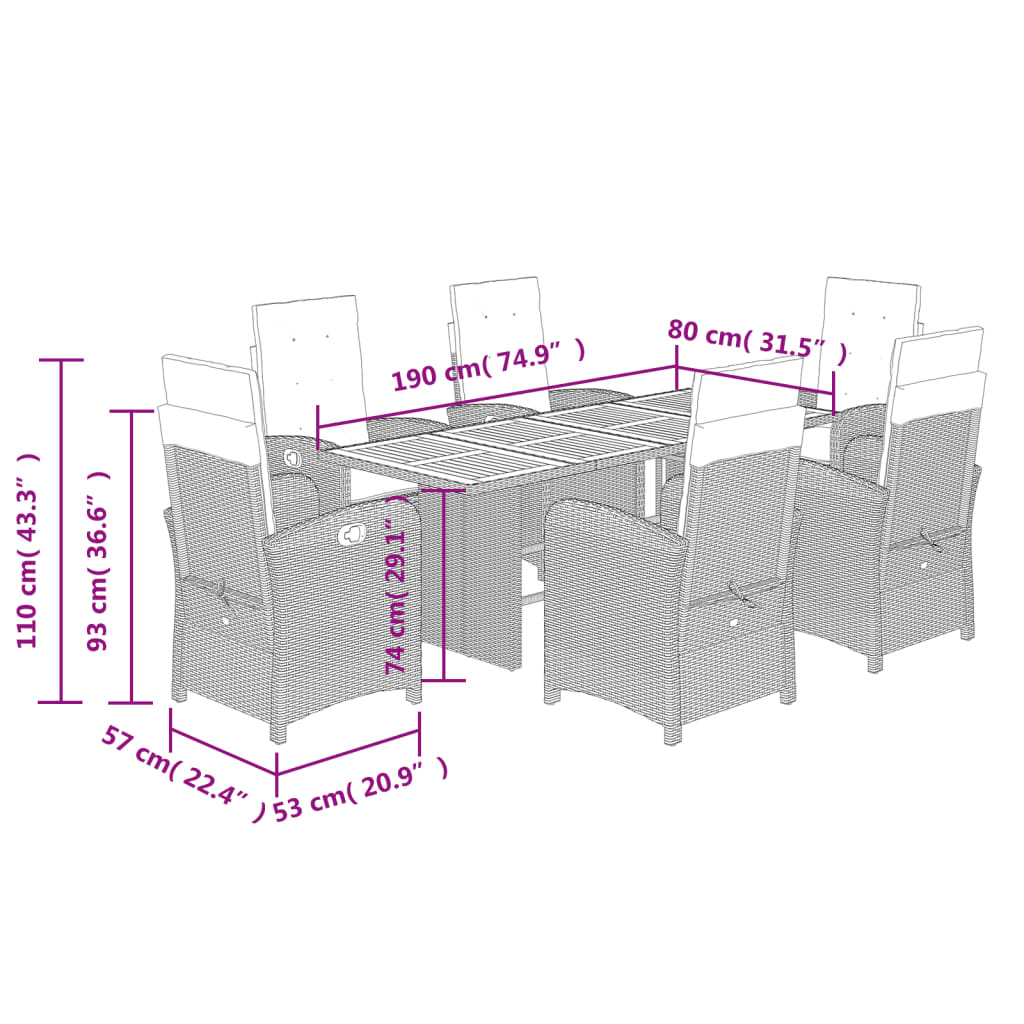 Zestaw mebli ogrodowych rattan PE szary 6 krzeseł + stół